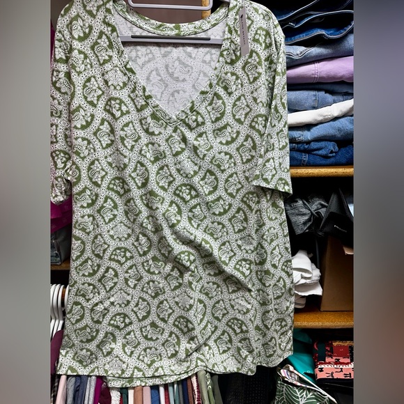 Lane Bryant Tops - 🌿 NWT Lane Bryant Perfect Sleeve V-Neck Tee – Olive Diamond Print 🌿